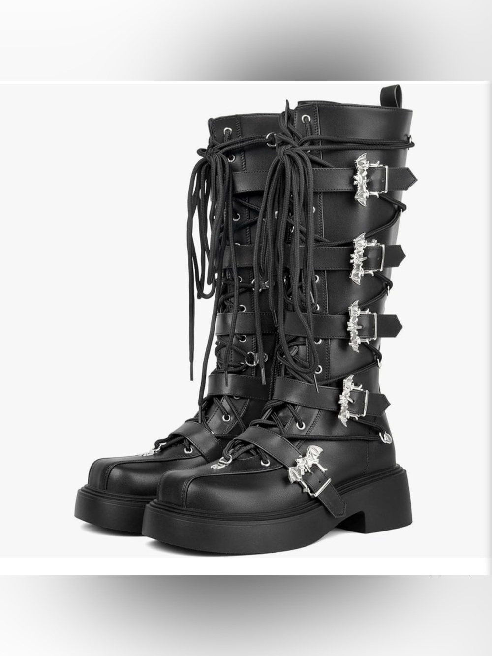 Black Buckle Lace-Up Platform Combat Boots for Women NEW SZ 9.5